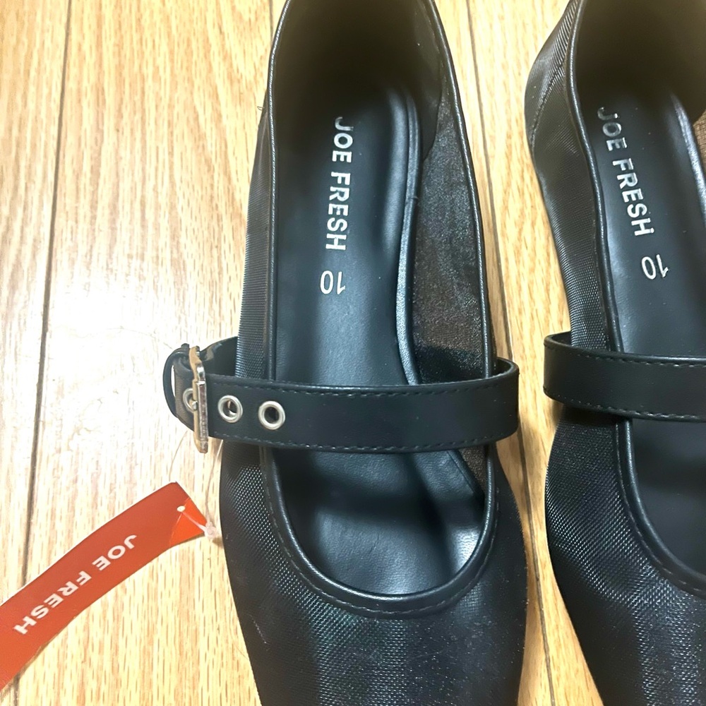 NWT Joe Fresh Black Mesh Mary-Jane Ballet Flats with Buckle - Picture 3 of 3